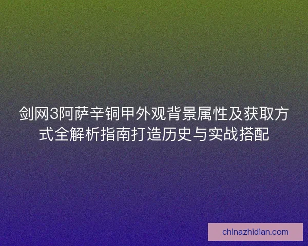 剑网3阿萨辛铜甲外观背景属性及获取方式全解析指南打造历史与实战搭配